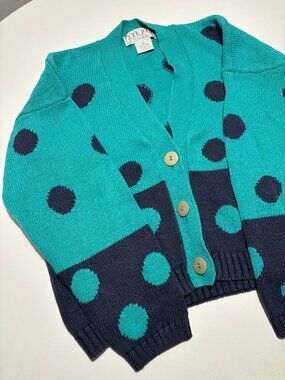 STUDIO MICHELLE STUART AQUA & NAVY BLUE CROPPED RAMIE & COTTON CARDIGAN